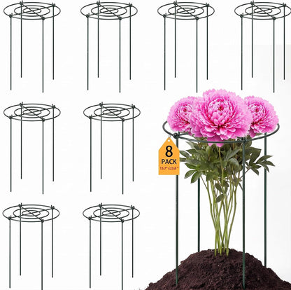 8 Pack Large Peony Cages and Supports 23.6"h x 15.7"d Heavy Duty Plant Support for Outdoor Plants, Meatl Peony Rings, Flower Support Stakes, Garden Stakes for Rose Tomato Hydrangea Strawberry
