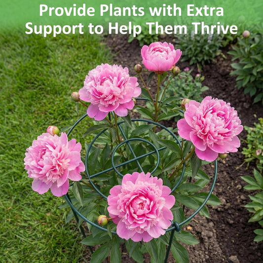 8 Pack Large Peony Cages and Supports 23.6"h x 15.7"d Heavy Duty Plant Support for Outdoor Plants, Meatl Peony Rings, Flower Support Stakes, Garden Stakes for Rose Tomato Hydrangea Strawberry