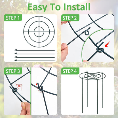8 Pack Large Peony Cages and Supports 23.6"h x 15.7"d Heavy Duty Plant Support for Outdoor Plants, Meatl Peony Rings, Flower Support Stakes, Garden Stakes for Rose Tomato Hydrangea Strawberry