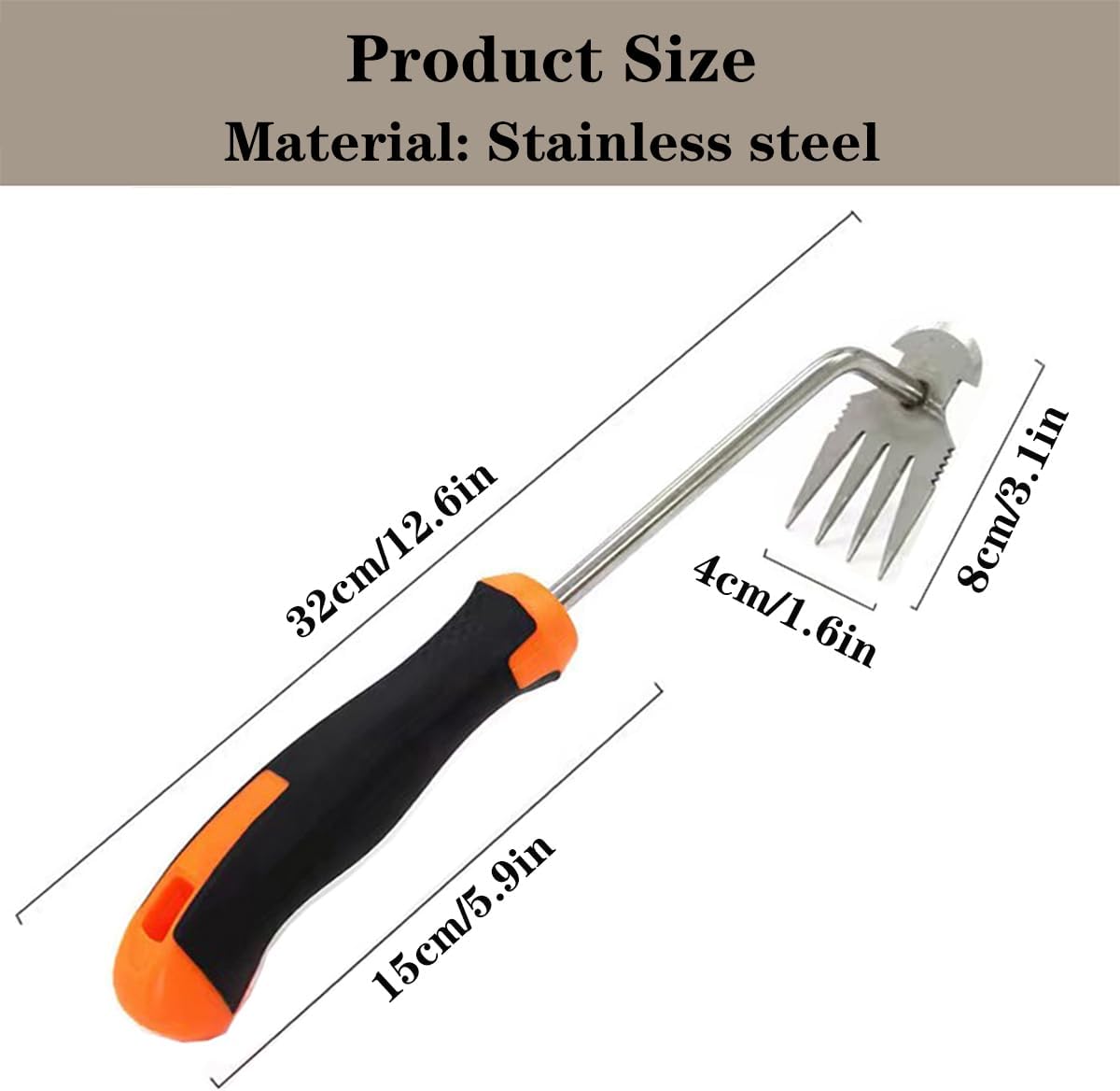 Weed Puller Tool, 4-Tooth Head and Gloves for Root Removal