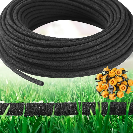 100 ft 1/4 in Soaker Hose Tubing for Drip Irrigation with 2gph Irrigation Emitters, Porous Drip Line for Watering Hydroponics Vegetable Garden Raised Beds, Planters, Flower