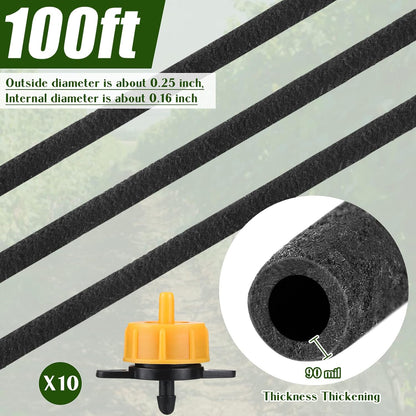 100 ft 1/4 in Soaker Hose Tubing for Drip Irrigation with 2gph Irrigation Emitters, Porous Drip Line for Watering Hydroponics Vegetable Garden Raised Beds, Planters, Flower