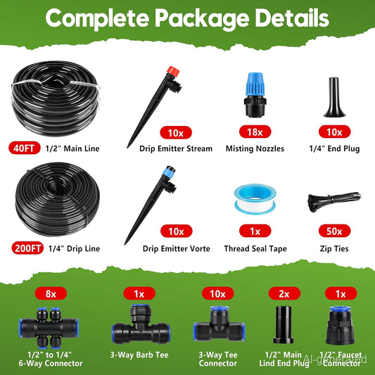 240FT Drip Irrigation System Kit, Automatic Garden Watering System