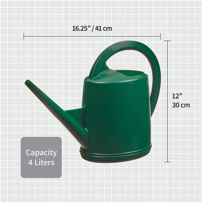 Durable Swiss Watering Can with UV Protection, Ergonomic Handle for Indoor/Outdoor Gardening, Made in Switzerland (4 Liter, Green)