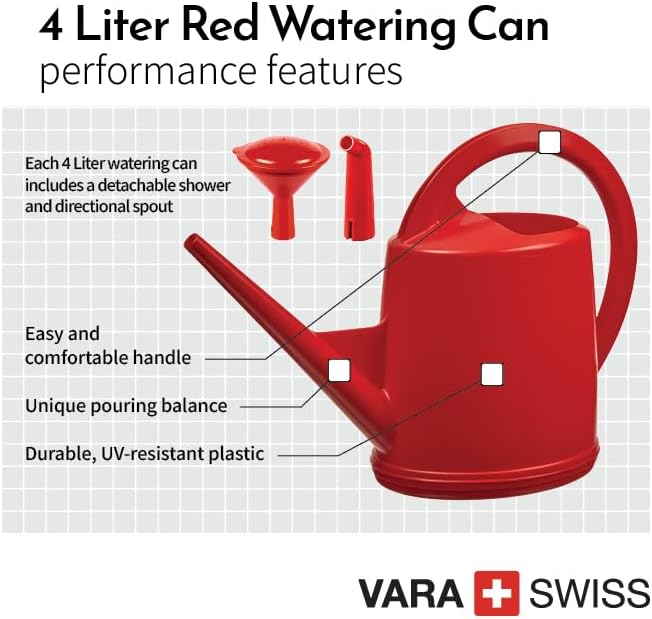 Durable Swiss Watering Can with UV Protection, Ergonomic Handle for Indoor/Outdoor Gardening, Made in Switzerland (4 Liter, Green)