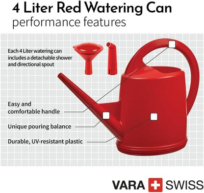 Durable Swiss Watering Can with UV Protection, Ergonomic Handle for Indoor/Outdoor Gardening, Made in Switzerland (4 Liter, Green)