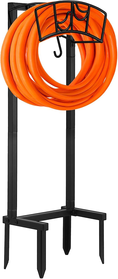 Garden Hose Holder, Heavy Duty Metal Water Hose Holder 160-Feet Capacity, Detachable Freestanding Hose Hanger with 2 Tool Hooks, Garden Hose Storage Rack, Black