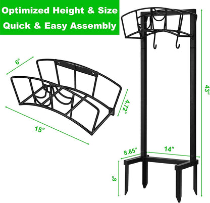 Garden Hose Holder, Heavy Duty Metal Water Hose Holder 160-Feet Capacity, Detachable Freestanding Hose Hanger with 2 Tool Hooks, Garden Hose Storage Rack, Black