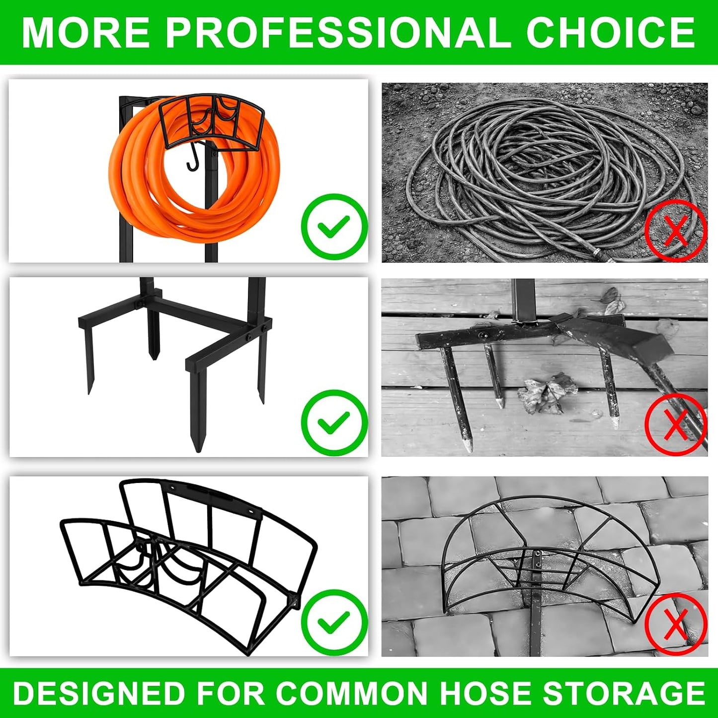 Garden Hose Holder, Heavy Duty Metal Water Hose Holder 160-Feet Capacity, Detachable Freestanding Hose Hanger with 2 Tool Hooks, Garden Hose Storage Rack, Black