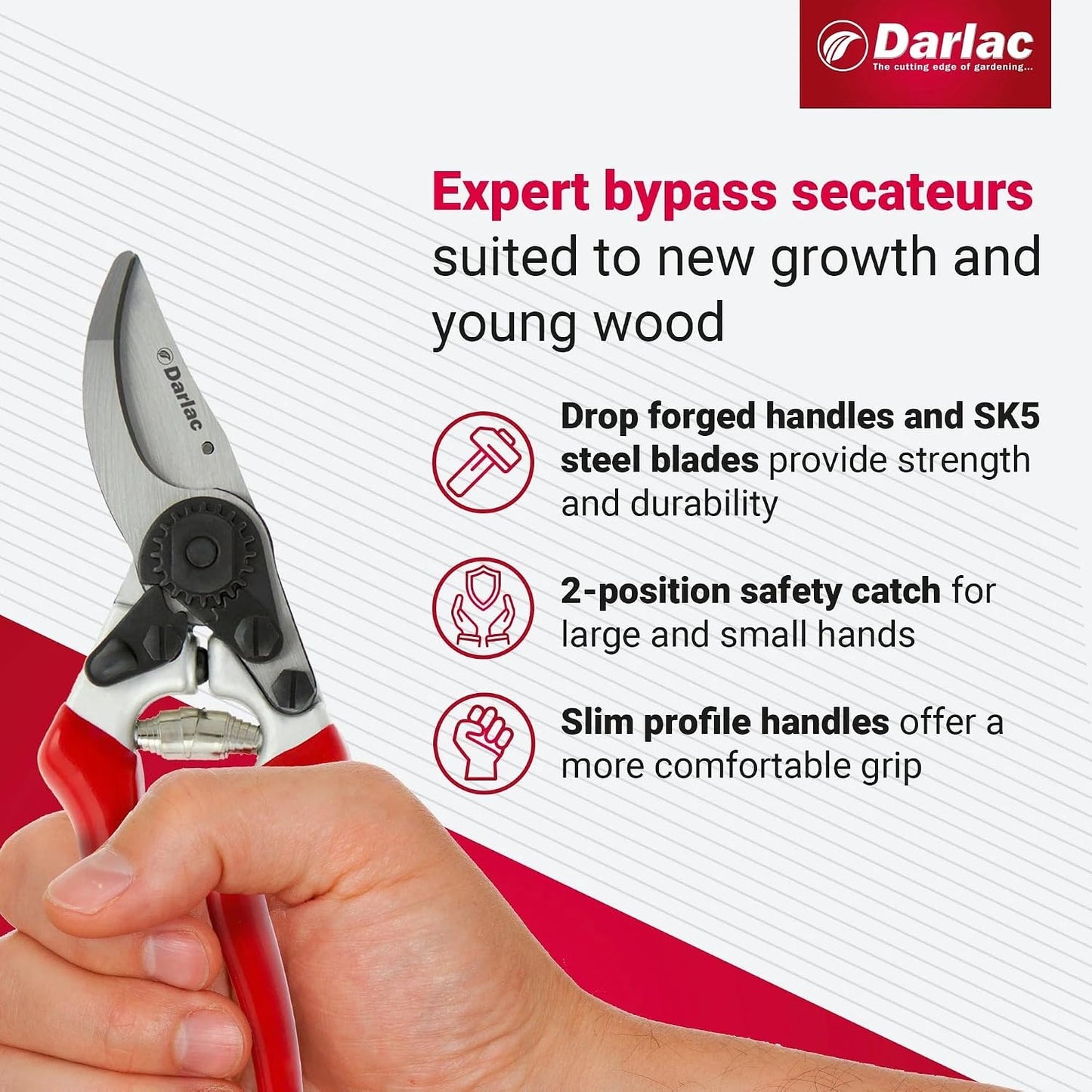 Darlac Expert Bypass Pruners, Ergonomic Hand Pruners with SK5 Carbon Steel Blade, 1-Inch Cutting Capacity, Lightweight Precision Garden Tool