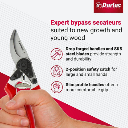 Darlac Expert Bypass Pruners, Ergonomic Hand Pruners with SK5 Carbon Steel Blade, 1-Inch Cutting Capacity, Lightweight Precision Garden Tool