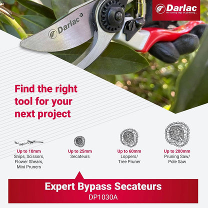Darlac Expert Bypass Pruners, Ergonomic Hand Pruners with SK5 Carbon Steel Blade, 1-Inch Cutting Capacity, Lightweight Precision Garden Tool