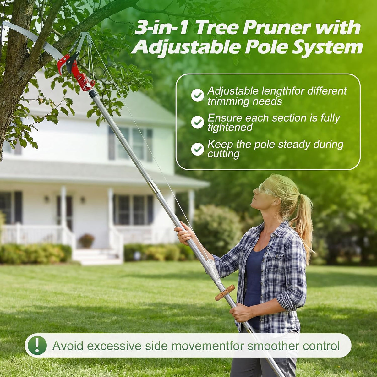 10FT Pole Saw for Tree Trimming 2-in-1 Hand Saw Steel Blade Tree Pruner