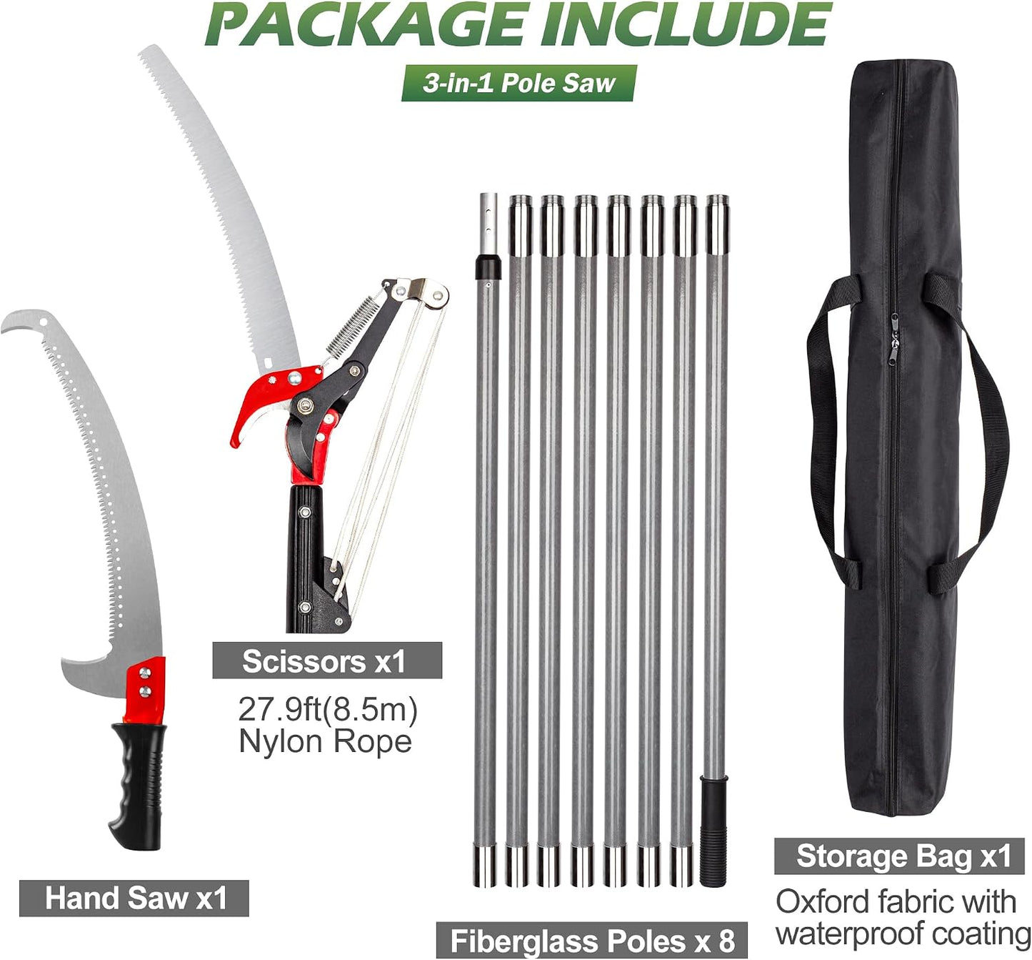 10FT Pole Saw for Tree Trimming 2-in-1 Hand Saw Steel Blade Tree Pruner
