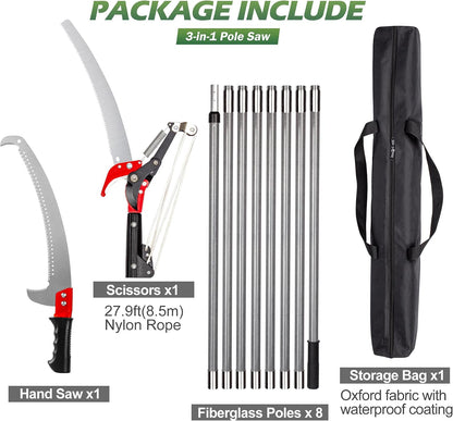 10FT Pole Saw for Tree Trimming 2-in-1 Hand Saw Steel Blade Tree Pruner