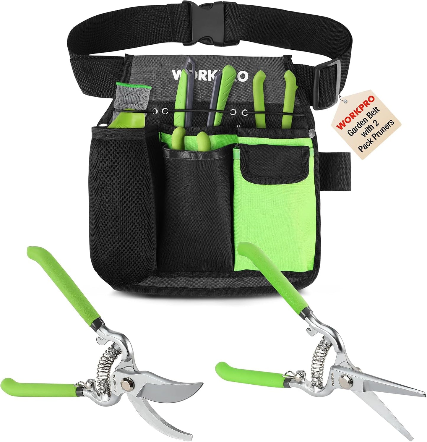 2-Piece Pruning Shears & Garden Belt Set，8" Bypass & Hand Pruners
