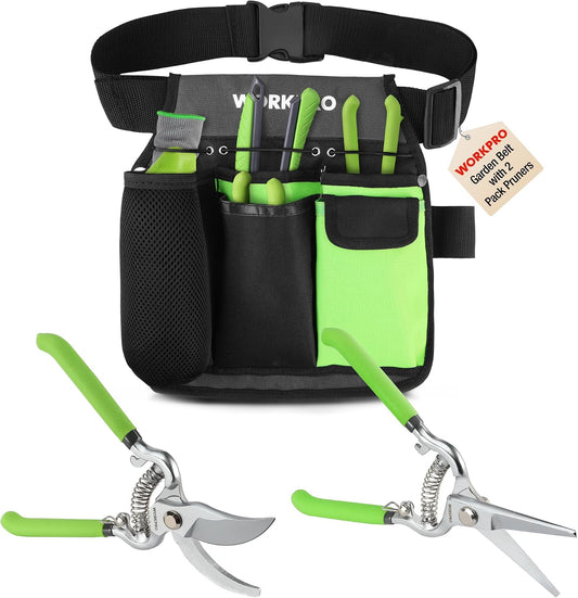 2-Piece Pruning Shears & Garden Belt Set，8" Bypass & Hand Pruners