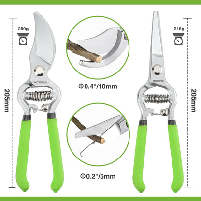 2-Piece Pruning Shears & Garden Belt Set，8" Bypass & Hand Pruners