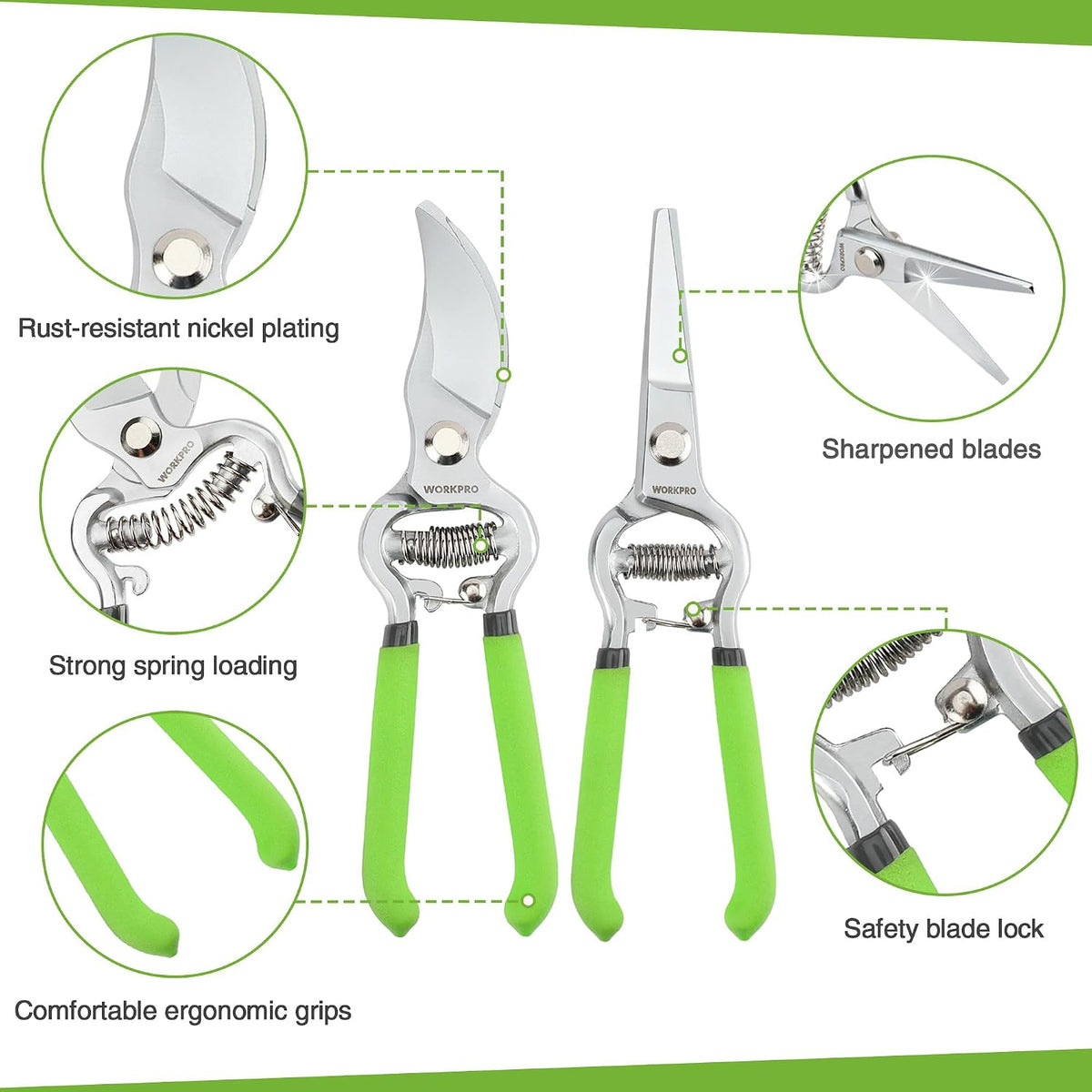 2-Piece Pruning Shears & Garden Belt Set，8" Bypass & Hand Pruners