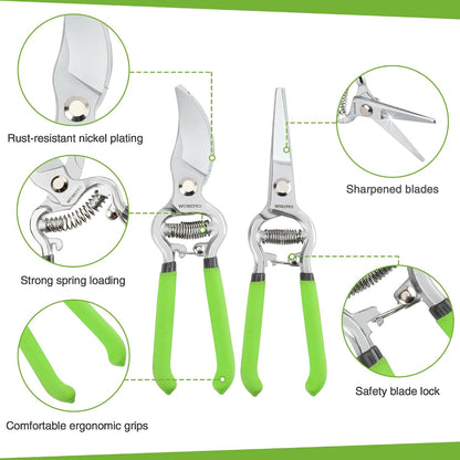 2-Piece Pruning Shears & Garden Belt Set，8" Bypass & Hand Pruners