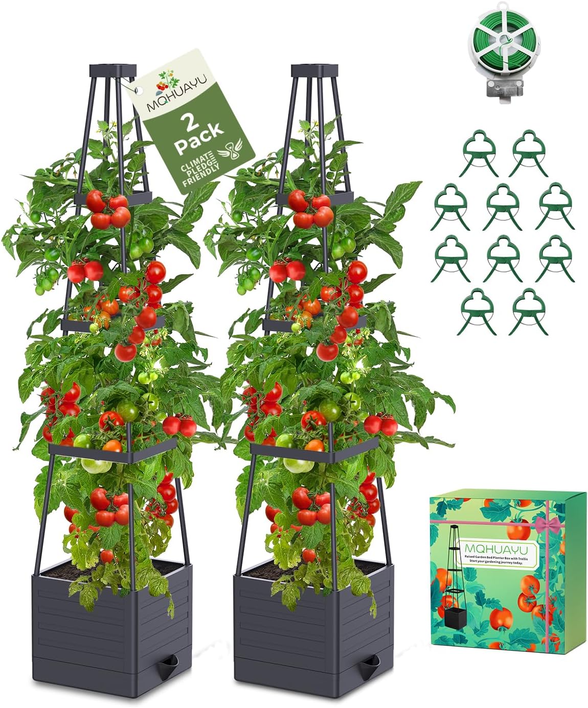 2-Pack Tomato Planter with Trellis, 57" Self-Watering Raised Garden Bed Planter Box, Tomato Cages for Indoor & Outdoor Climbing Plants, Vines, Vegetables, and Flowers (57x9.8x9.8IN)