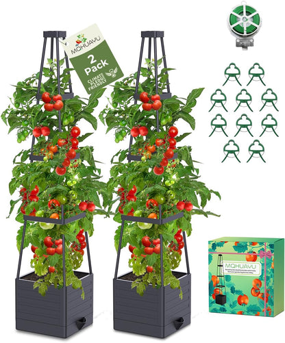 2-Pack Tomato Planter with Trellis, 57" Self-Watering Raised Garden Bed Planter Box, Tomato Cages for Indoor & Outdoor Climbing Plants, Vines, Vegetables, and Flowers (57x9.8x9.8IN)