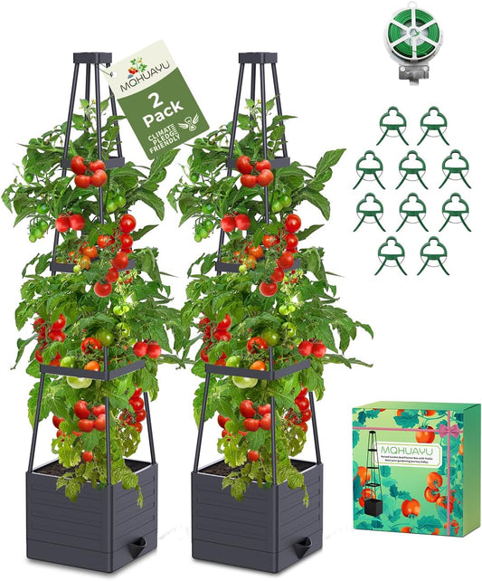 2-Pack Tomato Planter with Trellis, 57" Self-Watering Raised Garden Bed Planter Box, Tomato Cages for Indoor & Outdoor Climbing Plants, Vines, Vegetables, and Flowers (57x9.8x9.8IN)