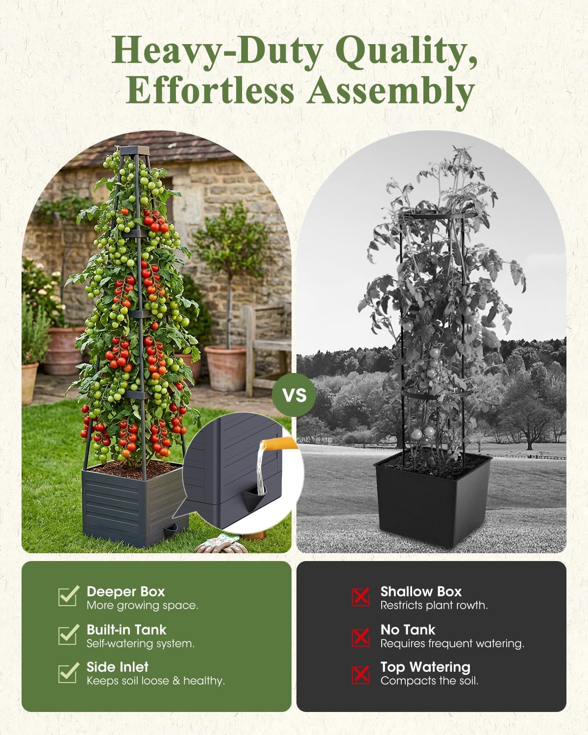 2-Pack Tomato Planter with Trellis, 57" Self-Watering Raised Garden Bed Planter Box, Tomato Cages for Indoor & Outdoor Climbing Plants, Vines, Vegetables, and Flowers (57x9.8x9.8IN)