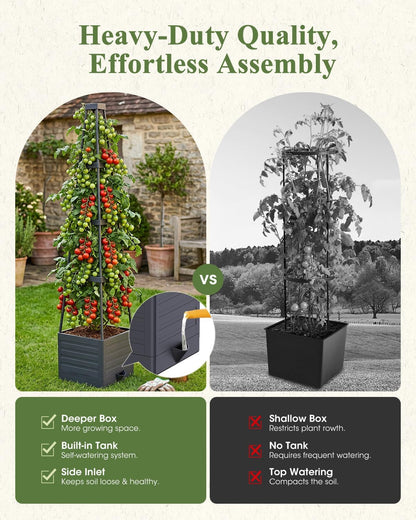 2-Pack Tomato Planter with Trellis, 57" Self-Watering Raised Garden Bed Planter Box, Tomato Cages for Indoor & Outdoor Climbing Plants, Vines, Vegetables, and Flowers (57x9.8x9.8IN)