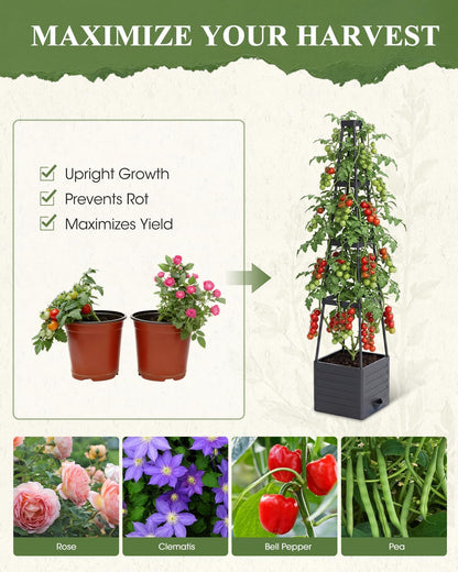 2-Pack Tomato Planter with Trellis, 57" Self-Watering Raised Garden Bed Planter Box, Tomato Cages for Indoor & Outdoor Climbing Plants, Vines, Vegetables, and Flowers (57x9.8x9.8IN)