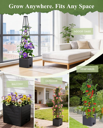 2-Pack Tomato Planter with Trellis, 57" Self-Watering Raised Garden Bed Planter Box, Tomato Cages for Indoor & Outdoor Climbing Plants, Vines, Vegetables, and Flowers (57x9.8x9.8IN)
