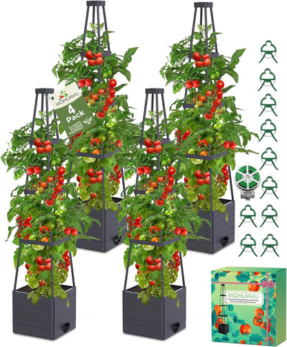 2-Pack Tomato Planter with Trellis, 57" Self-Watering Raised Garden Bed Planter Box, Tomato Cages for Indoor & Outdoor Climbing Plants, Vines, Vegetables, and Flowers (57x9.8x9.8IN)