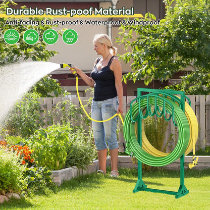 Garden Water Hose Holder Holds 2 * 150Ft Hoses, Heavy-Duty Metal Freestanding Hose Holder with 4 Spikes, Rustproof Garden Hose Reels Hose Hanger Storage for Outside, Yard, Lawn, Farm, Black
