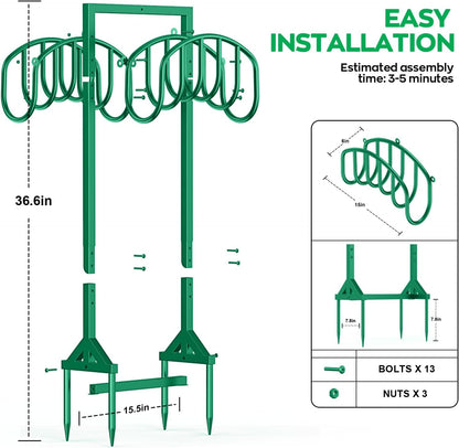 Garden Water Hose Holder Holds 2 * 150Ft Hoses, Heavy-Duty Metal Freestanding Hose Holder with 4 Spikes, Rustproof Garden Hose Reels Hose Hanger Storage for Outside, Yard, Lawn, Farm, Black