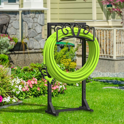Garden Hose Holder Reel, Upgraded Metal Hose Reels Holds 150ft Hose | Heavy Duty Freestanding Water Hose Holders, Detachable Hose Storage Hanger for Outside - Flower Vine