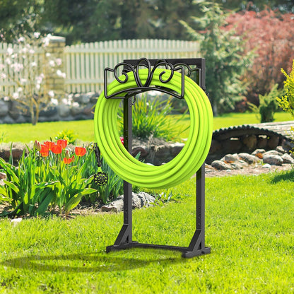 Garden Hose Holder Reel, Upgraded Metal Hose Reels Holds 150ft Hose | Heavy Duty Freestanding Water Hose Holders, Detachable Hose Storage Hanger for Outside - Flower Vine