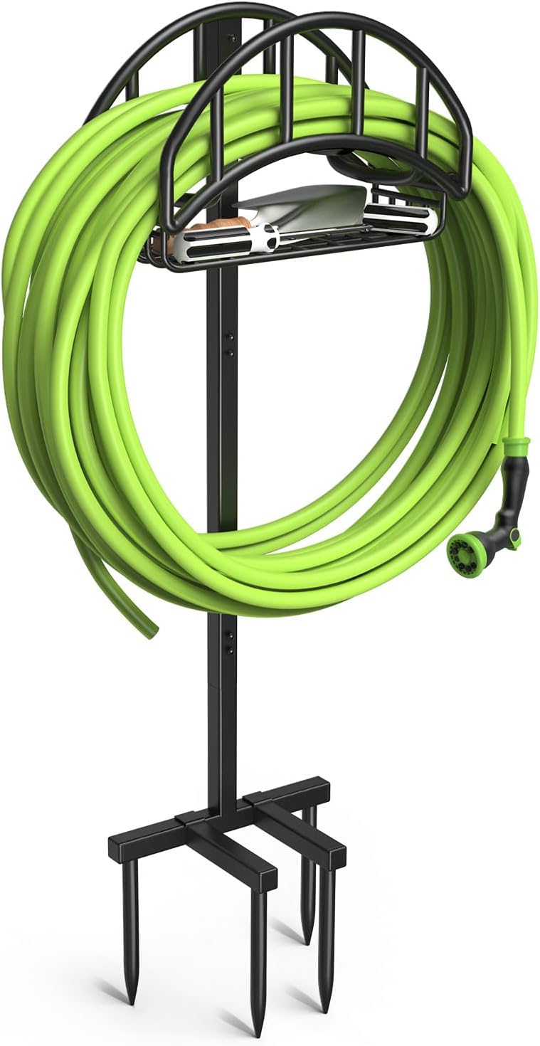 Garden Hose Holder Reel, Upgraded Metal Hose Reels Holds 150ft Hose | Heavy Duty Freestanding Water Hose Holders, Detachable Hose Storage Hanger for Outside - Flower Vine