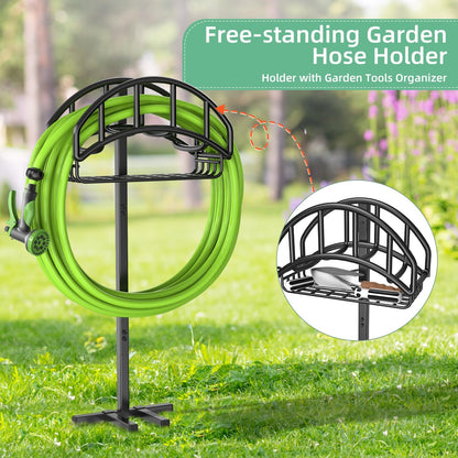 Garden Hose Holder Reel, Upgraded Metal Hose Reels Holds 150ft Hose | Heavy Duty Freestanding Water Hose Holders, Detachable Hose Storage Hanger for Outside - Flower Vine