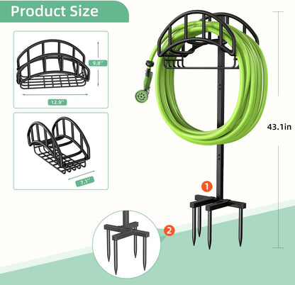 Garden Hose Holder Reel, Upgraded Metal Hose Reels Holds 150ft Hose | Heavy Duty Freestanding Water Hose Holders, Detachable Hose Storage Hanger for Outside - Flower Vine