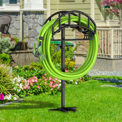 Garden Hose Holder Reel, Upgraded Metal Hose Reels Holds 150ft Hose | Heavy Duty Freestanding Water Hose Holders, Detachable Hose Storage Hanger for Outside - Flower Vine