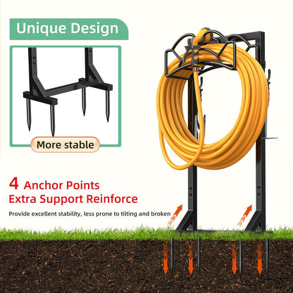 Garden Hose Holder Reel, Upgraded Metal Hose Reels Holds 150ft Hose | Heavy Duty Freestanding Water Hose Holders, Detachable Hose Storage Hanger for Outside - Flower Vine