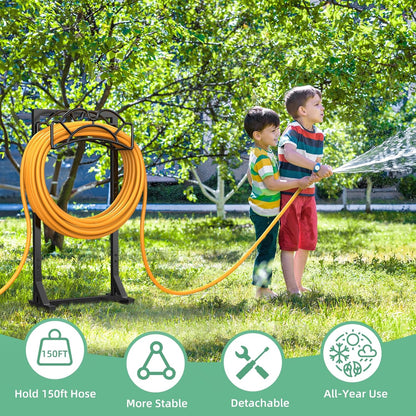 Garden Hose Holder Reel, Upgraded Metal Hose Reels Holds 150ft Hose | Heavy Duty Freestanding Water Hose Holders, Detachable Hose Storage Hanger for Outside - Flower Vine