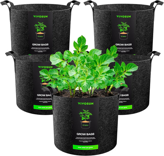 5-Pack 10 Gallon Plant Grow Bags Fabric Pots with Handles