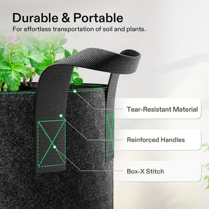 5-Pack 10 Gallon Plant Grow Bags Fabric Pots with Handles