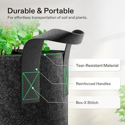 5-Pack 10 Gallon Plant Grow Bags Fabric Pots with Handles