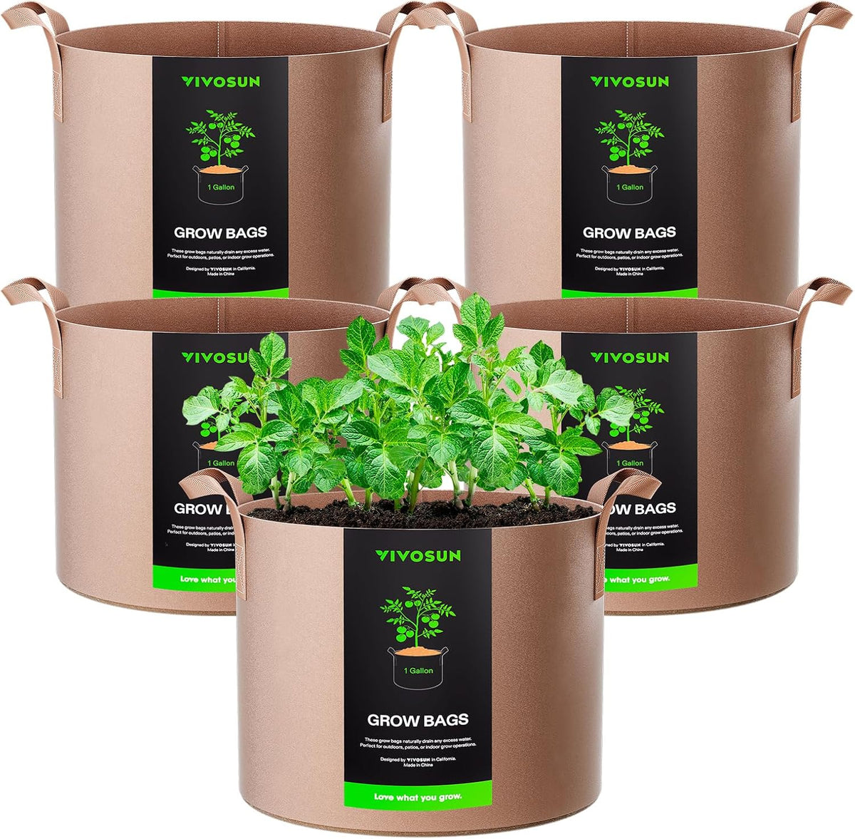 5-Pack 10 Gallon Plant Grow Bags Fabric Pots with Handles