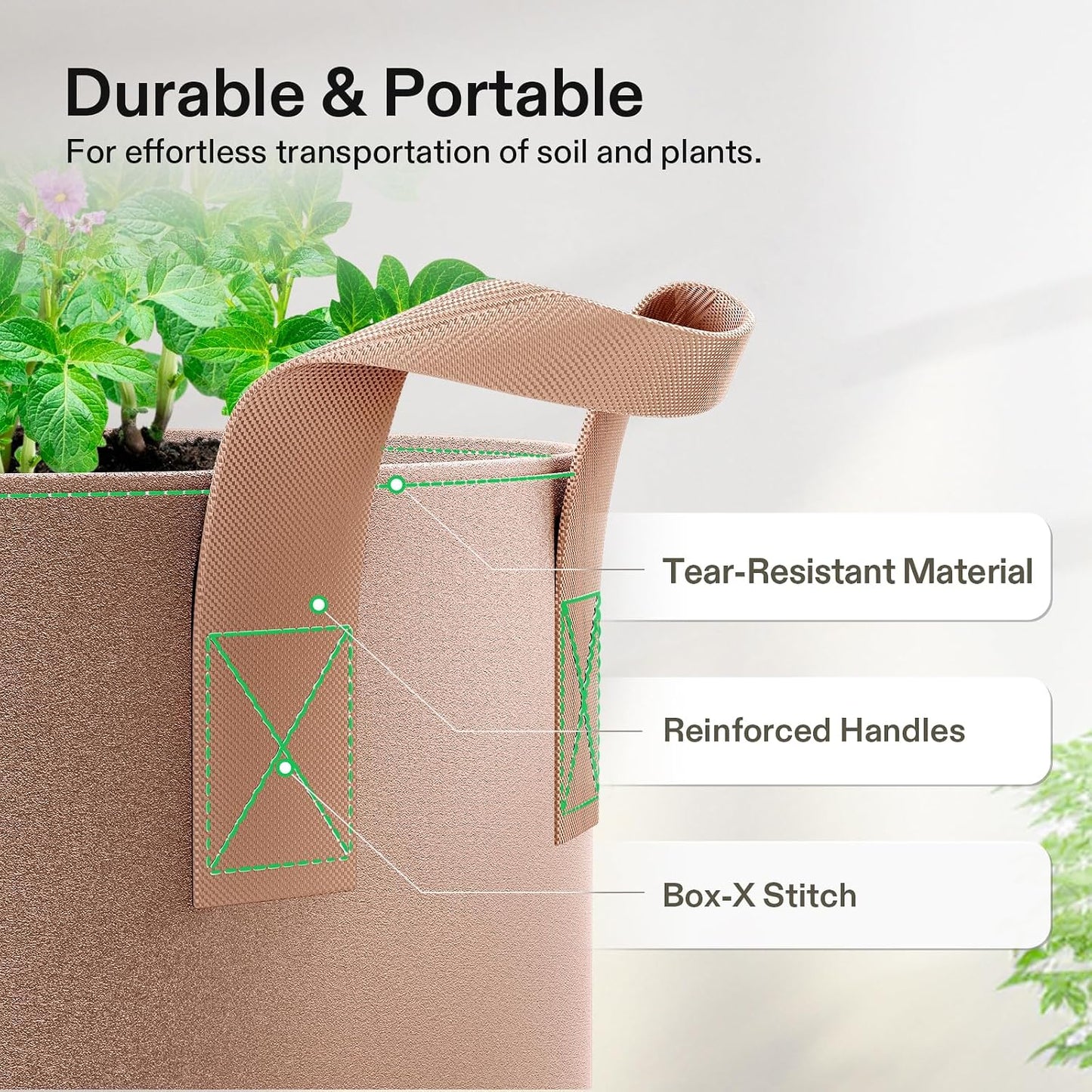 5-Pack 10 Gallon Plant Grow Bags Fabric Pots with Handles