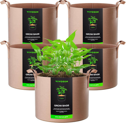 5-Pack 10 Gallon Plant Grow Bags Fabric Pots with Handles