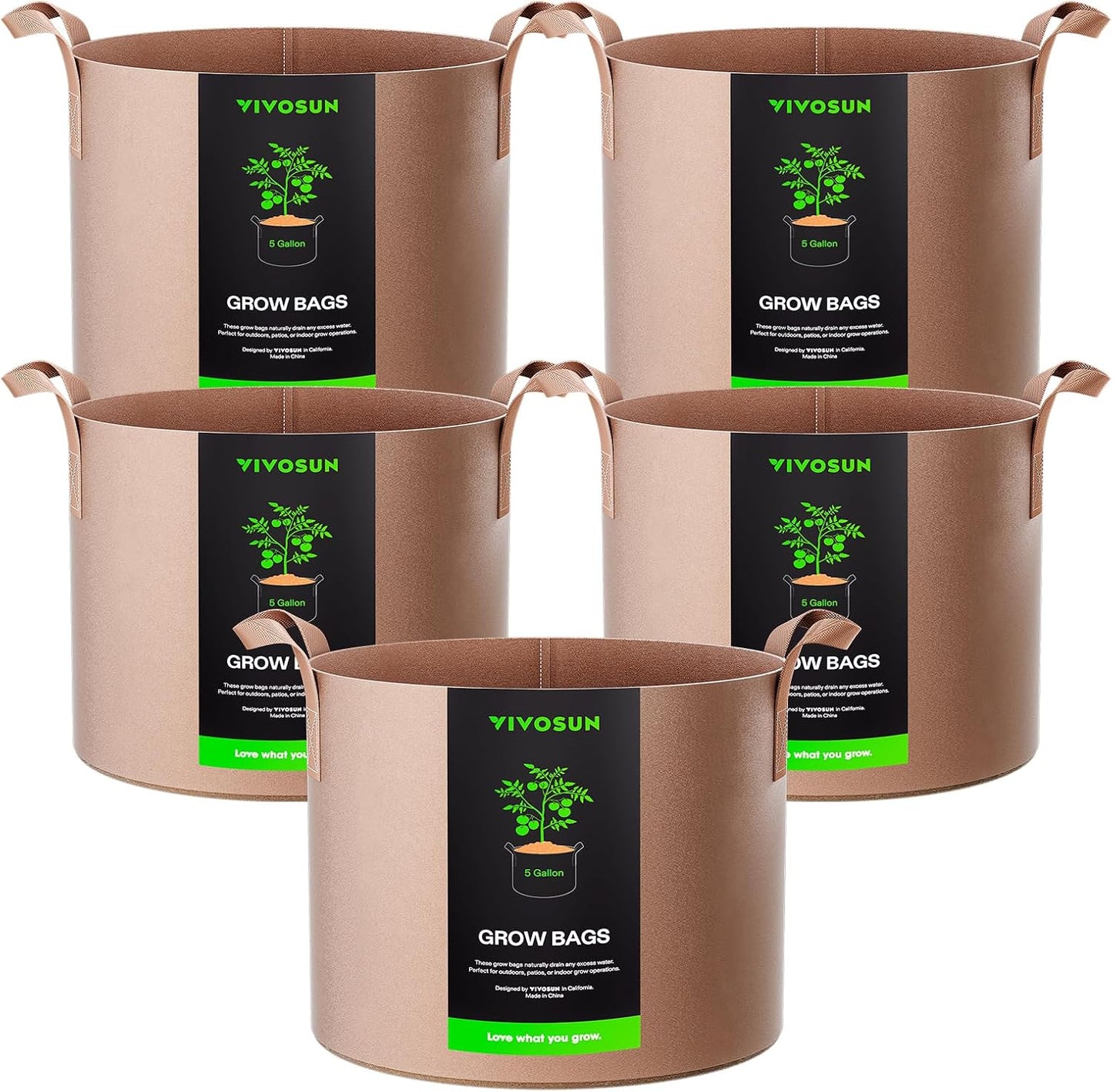 5-Pack 10 Gallon Plant Grow Bags Fabric Pots with Handles