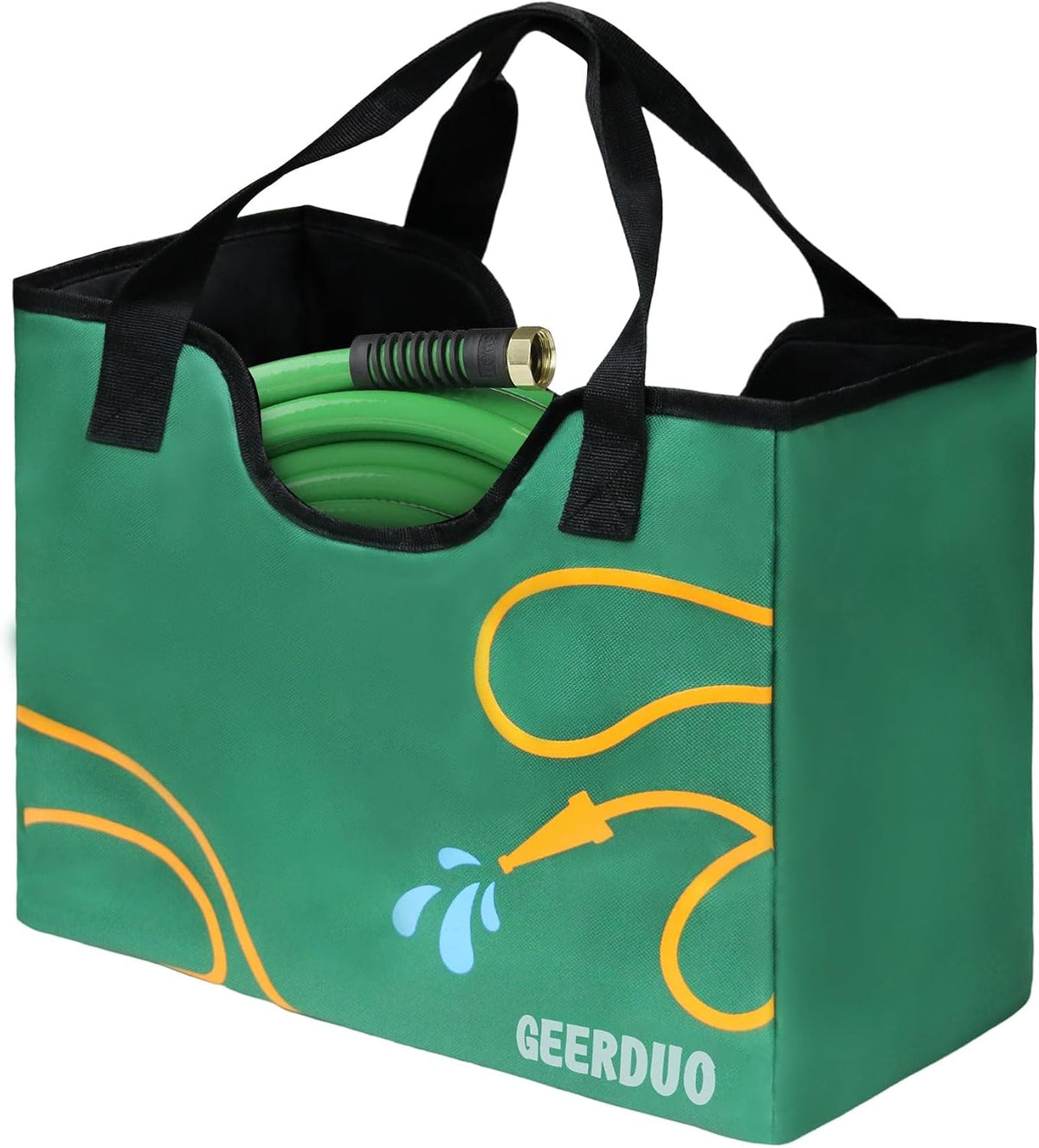 Garden Hose Storage Bag, 50-100FT Portable Expandable Hose Holder for RV, Camping & Car Washing, Waterproof Double-Layer Oxford Cloth Hose Bag for Yard, Camper & Outdoor Use (Green Flower)